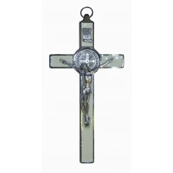 Krzyż metalowy z medalem Św.Benedykta 20 cm - Fluoresencyjny